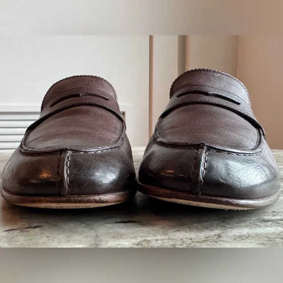 Ermenegildo Zegna Light Brown Leather Flex Loafer Shoe US 10.5 Natural Grain